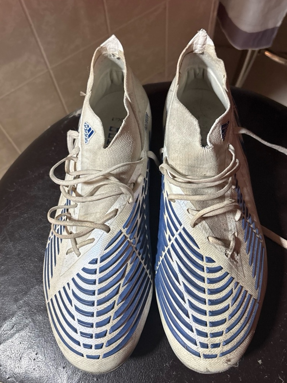 adidas Men’s White and Blue Athletic Soccer Cleats